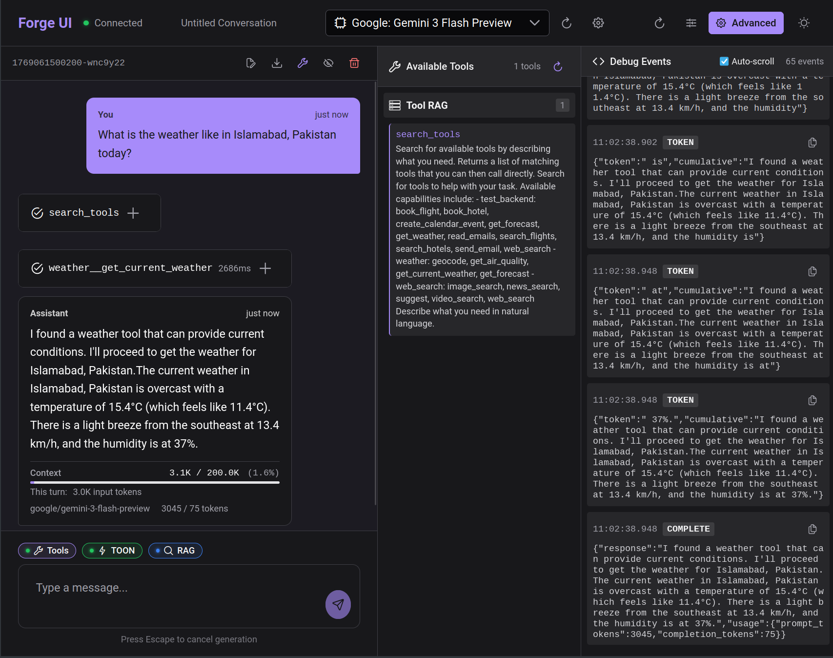 forge-ui with Tool RAG