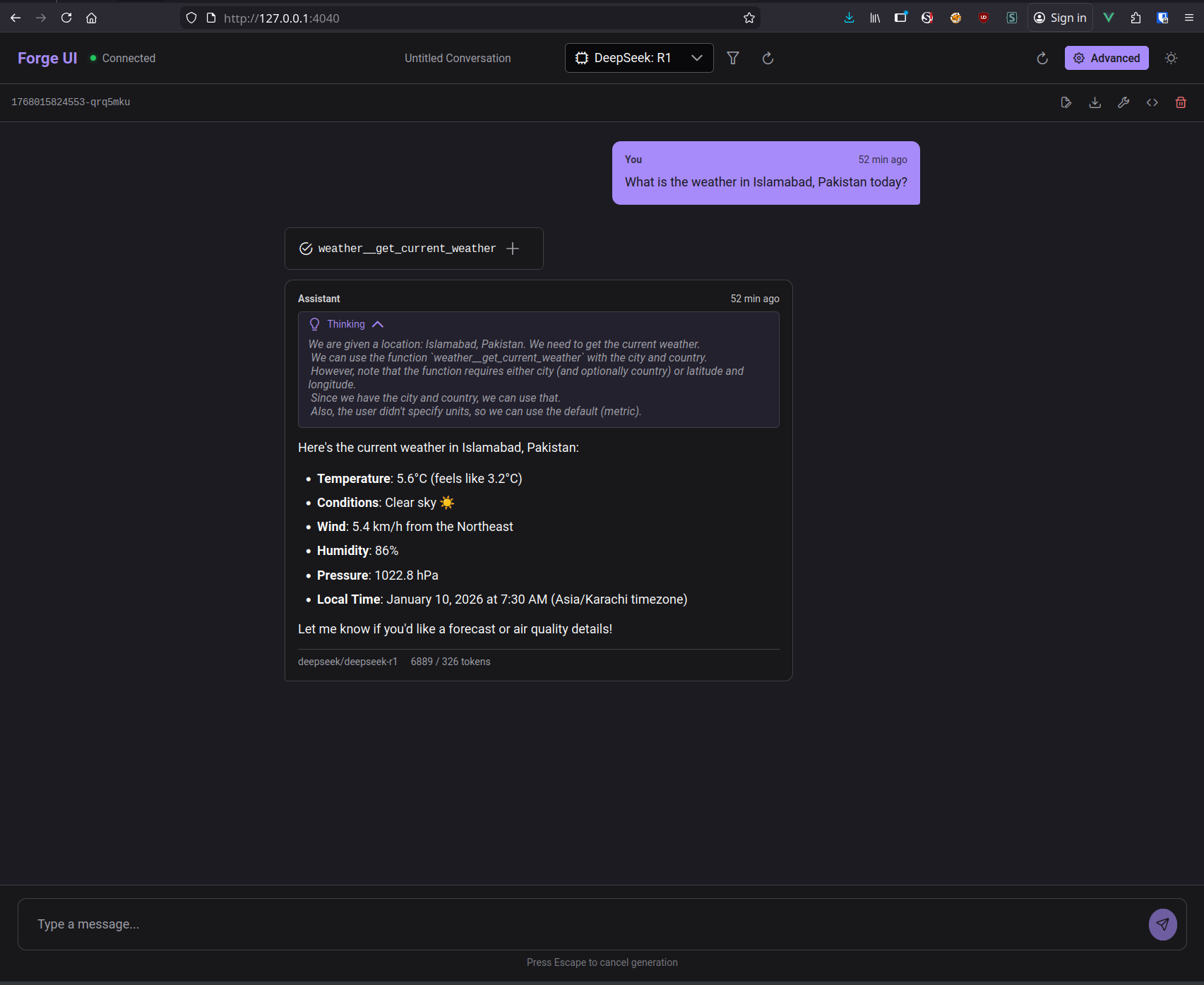 Forge UI Chat Interface